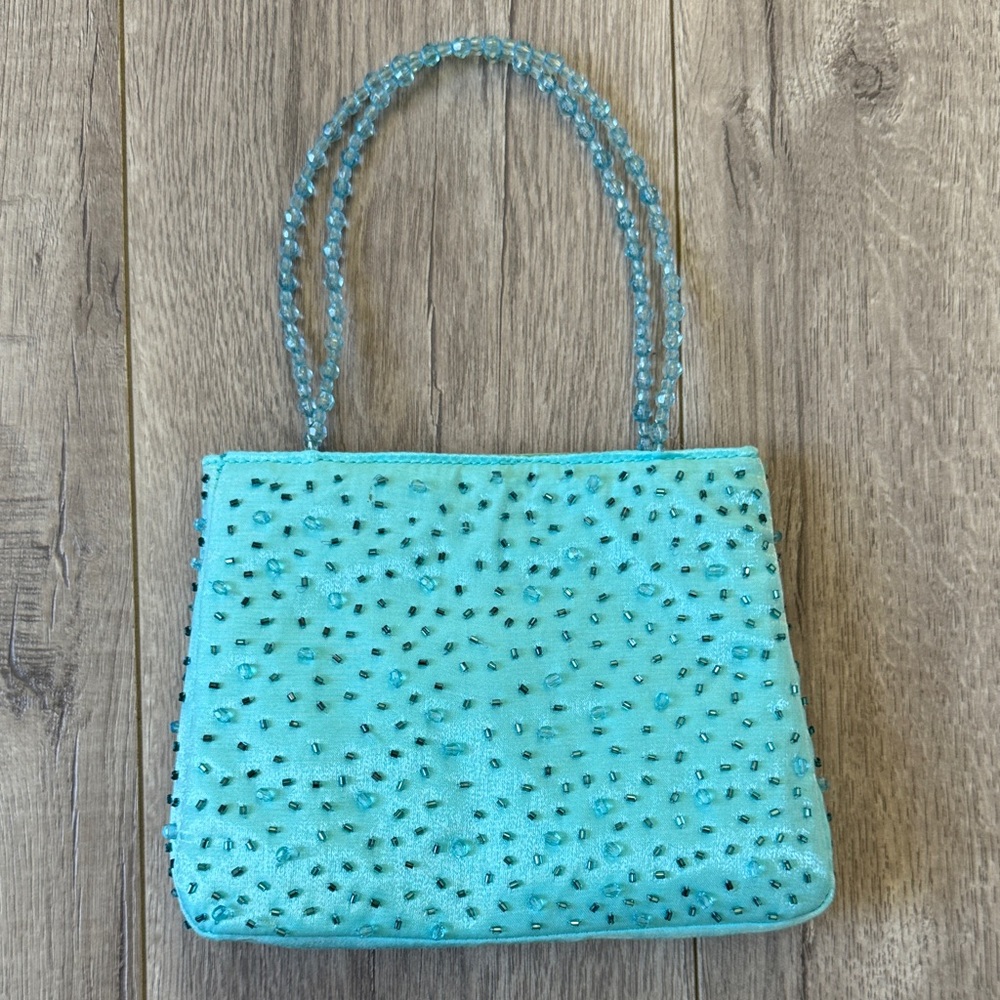 Cache Y2K Turquoise Beaded Mini Bag Satin Shoulder Bag Evening